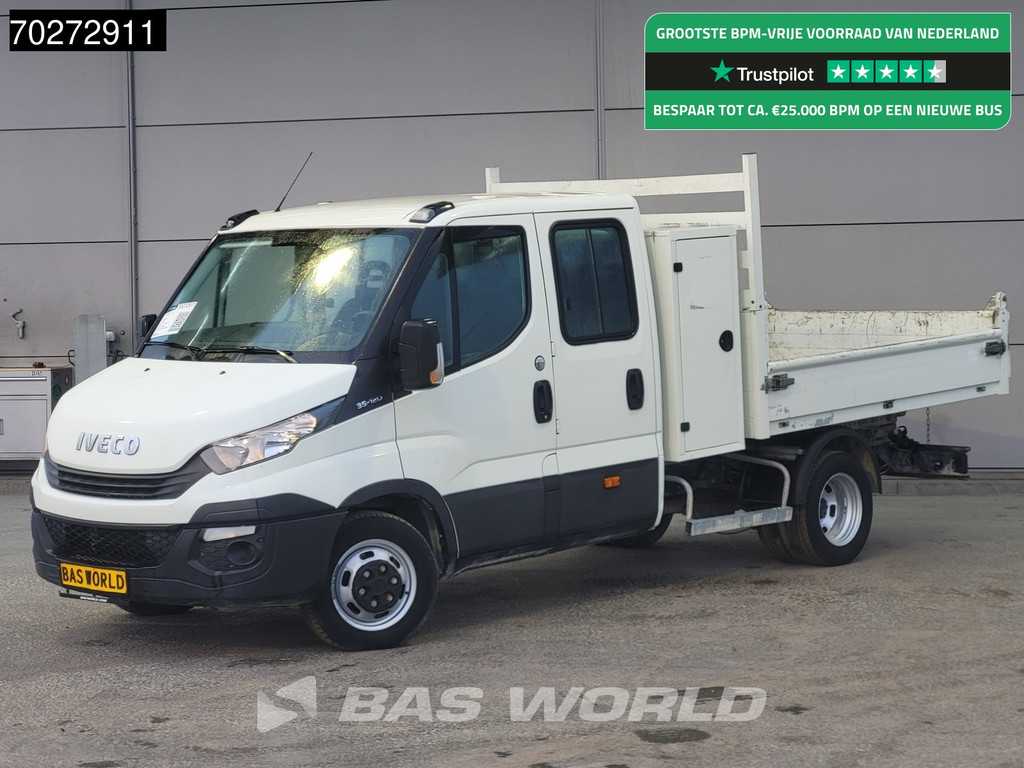 Iveco Daily 35C12 Kipper Dubbel Cabine met Kist Dubbellucht 3,5t Trekhaak Airco Cruise Euro6 Kieper Tipper Benne 1m3 Airco Dubbel cabine Trekhaak Cruise control