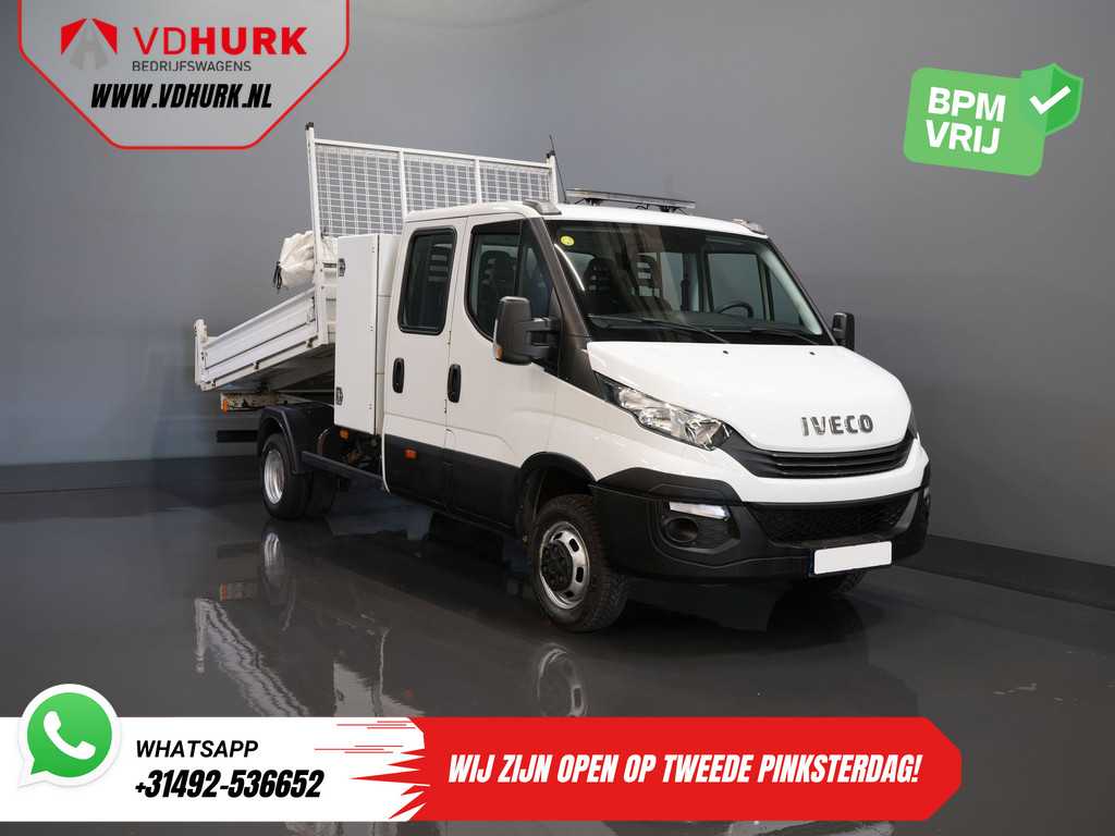 Iveco Daily 35C14D 2.3 140 pk Aut. ZF DC Dubbel Cabine 6 Pers./ Kipper/ Pick Up/ Open Laadbak/ 3.5t Trekverm./ Dubbel Lucht/ Gev.Stoel/ Climate/ Zwaailamp/ Cruise