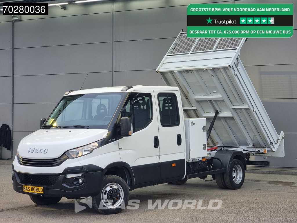 Iveco Daily 35C14 Kipper Dubbel Cabine met Kist Dubbellucht 3,5t Trekhaak Airco Cruise Euro6 Tipper Benne Kieper 2m3 Airco Trekhaak Cruise control