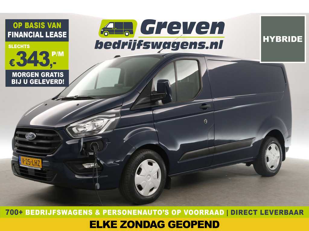 Ford Transit Custom 340 Ecoboost L1H1 211PK | BENZINE | Plug-in Hybride | EMISSIEVRIJE ZONE | Airco Cruise Carplay LED Navi PDC 3 Persoons Stoetlverw.