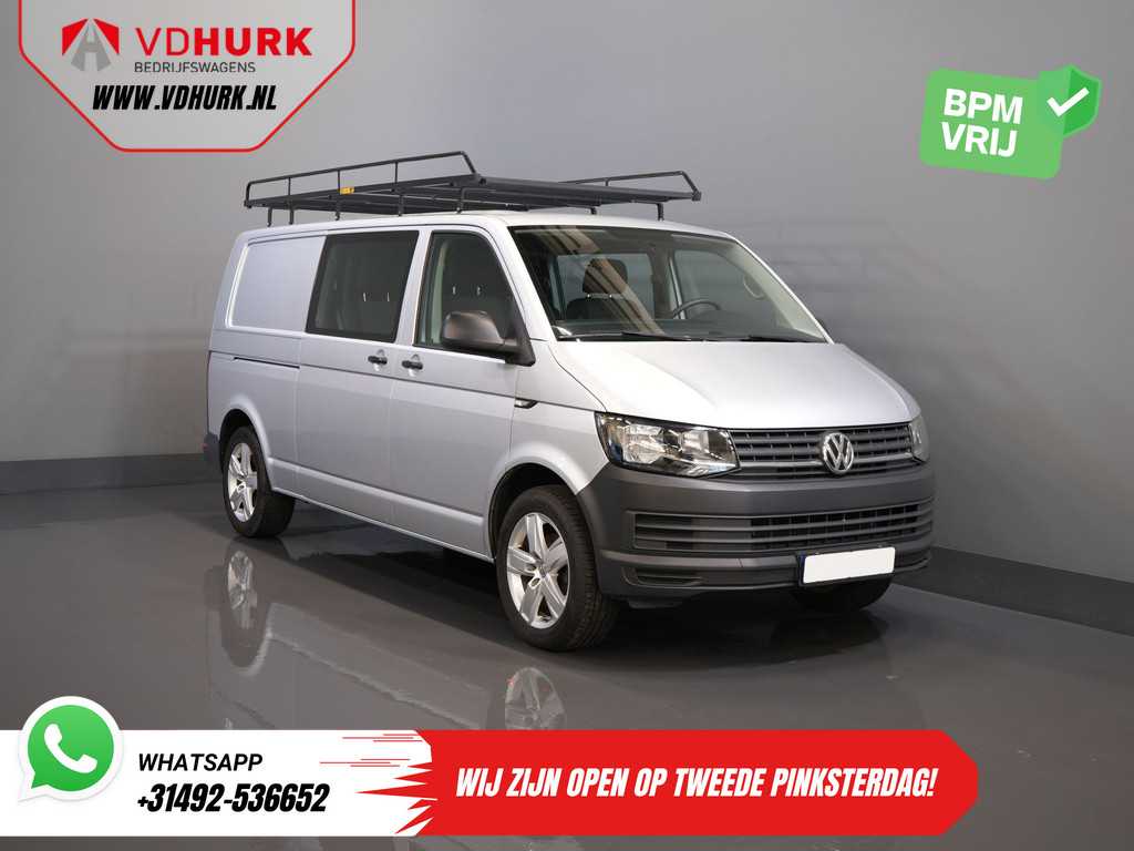 Volkswagen Transporter 2.0 TDI L2 DC Dubbel Cabine BPM VRIJ! NL Auto/ Imperiaal/ Carplay/ 18" LMV/ Cruise/ Trekhaak/ Airco