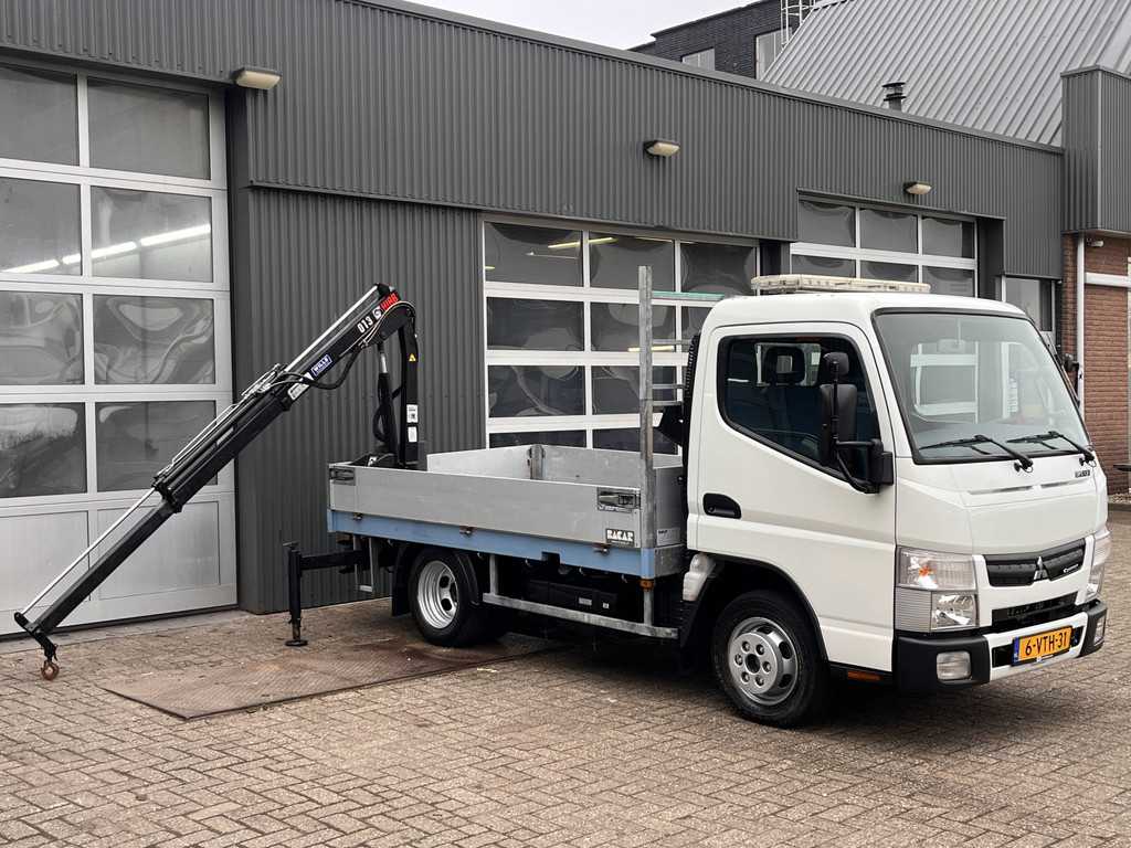 Mitsubishi Canter 3S13 3.0 BTW VRIJ open laadbak Hiab 013 Laadkraan Trekhaak 3500kg trekgewicht pick-up 1e eigenaar Ex gemeente 3-Persoons Werkverlichting ook ideaal voor winterdienst of zoutstrooier Smalspoor