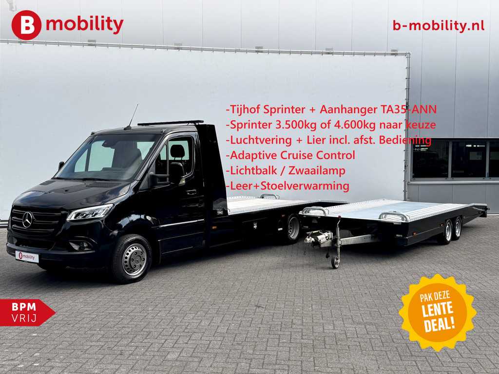 Mercedes-Benz Sprinter 519 CDI Tijhof AluLiner Luchtvering+TA35-ANN Aanhanger 3.500kg  Autotransporter/ Oprijwagen | Leer | Lier | 3-Zitplaatsen | Apple CarPlay | DAB | Adaptive Cruise Control | Navigatie | Trekhaak
