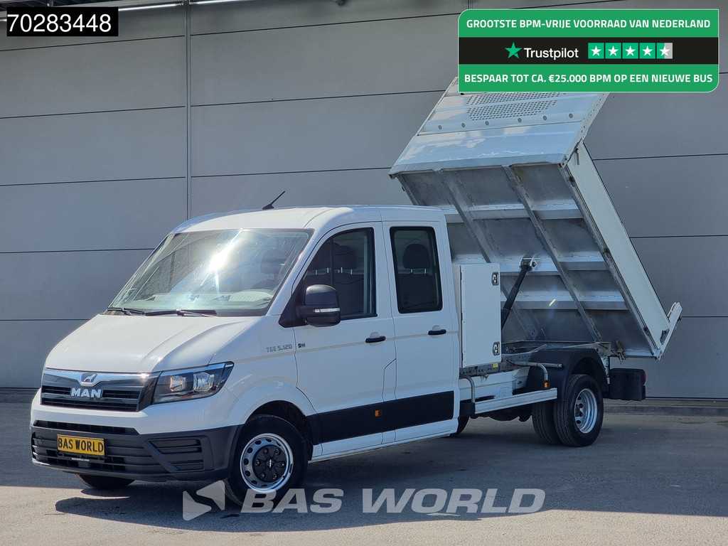 MAN TGE 5.120 Open Laadbak met Kist Dubbel Cabine Dubbellucht 3,5t Trekhaak Navi Airco Cruise Camera Pritsche Pickup Open Box m3 Airco Dubbel cabine Trekhaak Cruise control