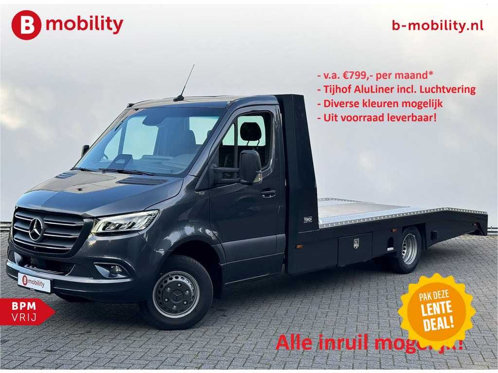 Mercedes-Benz Sprinter 519 CDI Tijhof AluLiner Luchtvering NIEUW! MJ.2025 Autotransporter/ Oprijwagen | Lier | 3-Zitplaatsen | Apple CarPlay | DAB | Adaptive Cruise Control | Navigatie | Trekhaak