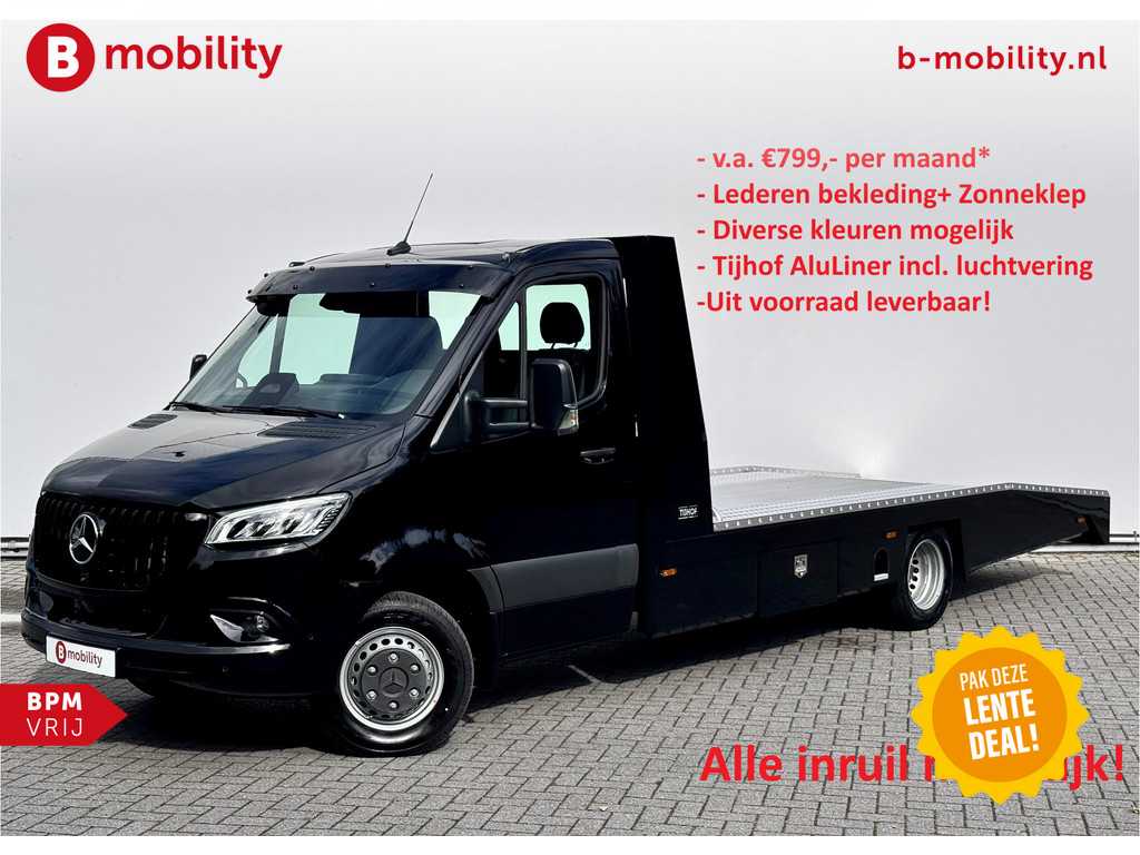 Mercedes-Benz Sprinter 519 CDI Tijhof AluLiner Luchtvering NIEUW! MJ.2025 Leer Autotransporter/ Oprijwagen | Lier | 3-Zitplaatsen | AppleCarPlay | DAB | Adaptive Cruise Control | Navigatie | Trekhaak