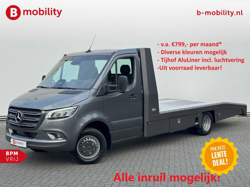 Mercedes-Benz Sprinter 519 CDI Tijhof AluLiner Luchtvering NIEUW! MJ.2025 Autotransporter/ Oprijwagen | Lier | 3-Zitplaatsen | AppleCarPlay | DAB | Adaptive Cruise Control | Navigatie | Trekhaak