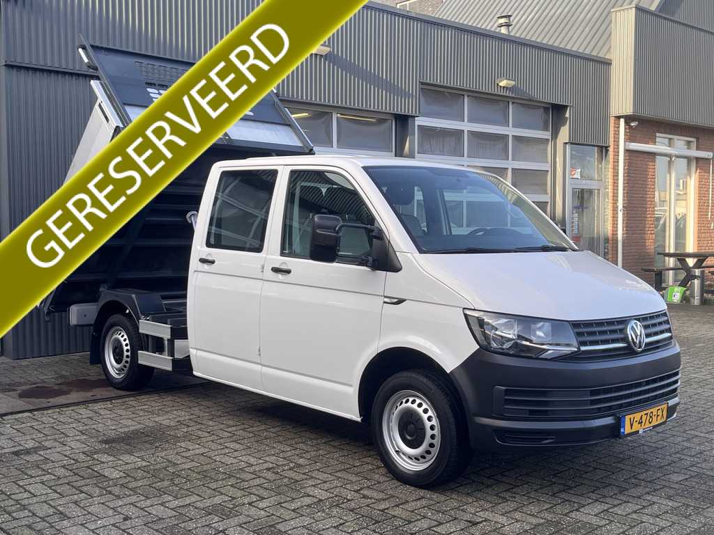 Volkswagen Transporter 2.0 TDI L2H1 DC Kipper open laadbak Airco Bluetooth trekhaak 2200 kg 1e eigenaar Dealer onderhouden Kieper P-up Doka Pritsche Ahk 2200kg Pick-up bakwagen