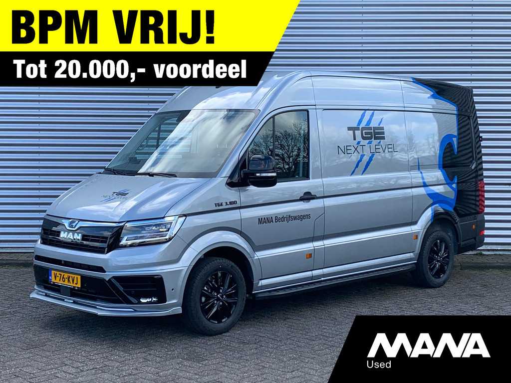 MAN TGE 3.180 177PK Automaat L3H3 Navi Sensoren Climatronic LED ACC Leder/Verwarmde-Stuur/Massagestoel CarPlay Trekhaak Camera BlindSpot LMV 12V