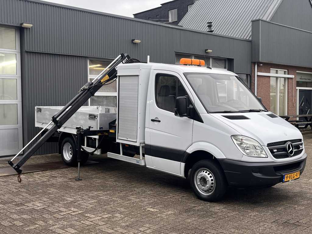 Mercedes-Benz Sprinter 510 2.2 CDI 432 Airco Hiab 017T Laadkraan Trekhaak 3500kg trekgewicht 3 persoons Ex gemeente Kraan Autolaadkraan Gereedschapskist Open laadbak Pick-up p-up Euro 5 ( EX gemeinde )