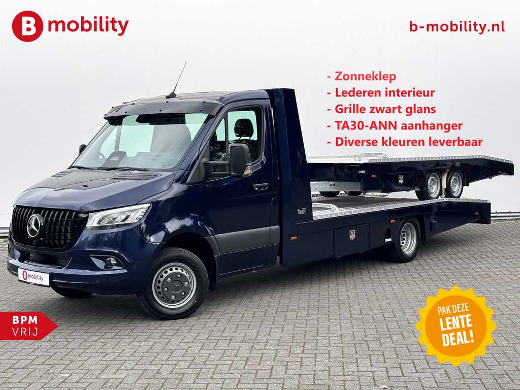 Mercedes-Benz Sprinter 519 CDI Tijhof AluLiner + Aanhanger Leer Luchtvering NIEUW! MJ.2025 Autotransporter/ Oprijwagen | Lier | 3-Zitplaatsen | AppleCarPlay | DAB | Adaptive Cruise Control | Navigatie | Trekhaak