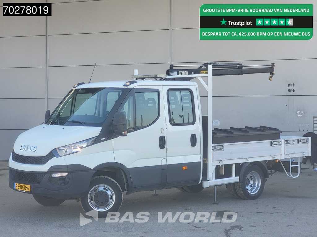 Iveco Daily 50C17 3.0L Automaat DC Open laadbak Kraan Hiab 017T-2 Airco APK 10-2025 Pickup Crane Kraanwagen Pritsche Airco Dubbel cabine