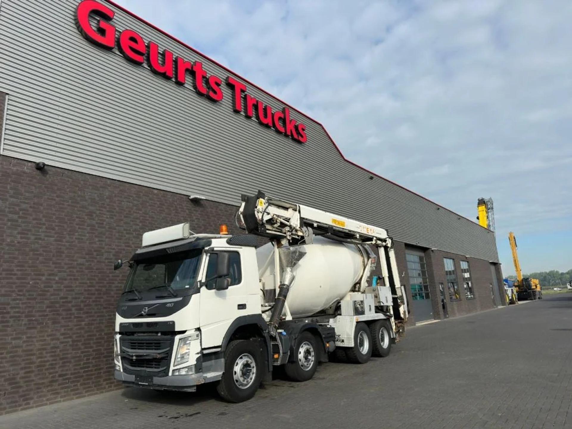 Foto 2 van Volvo FM 410 8X4 + STETTER 9 M3 MIXER/MISCHER + THEAM 15 M TRANSPORTBAND/BELT