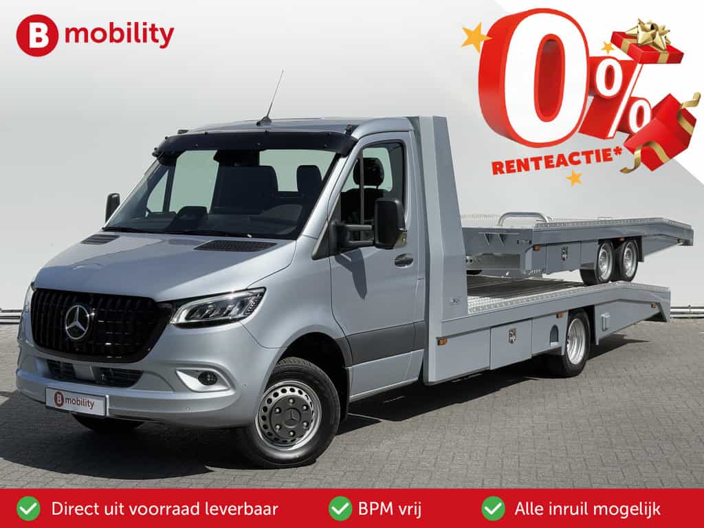 Mercedes-Benz Sprinter 519 CDI Tijhof AluLiner V/A €32 Per Dag!! Luchtvering NIEUW! MJ.2025 Autotransporter/ Oprijwagen | Leer | Zonneklep |Trekhaak | Lier | SMART Tacho 2 | 3-Zitplaatsen | Apple CarPlay | DAB | Adaptive Cruise Control | Navigatie |