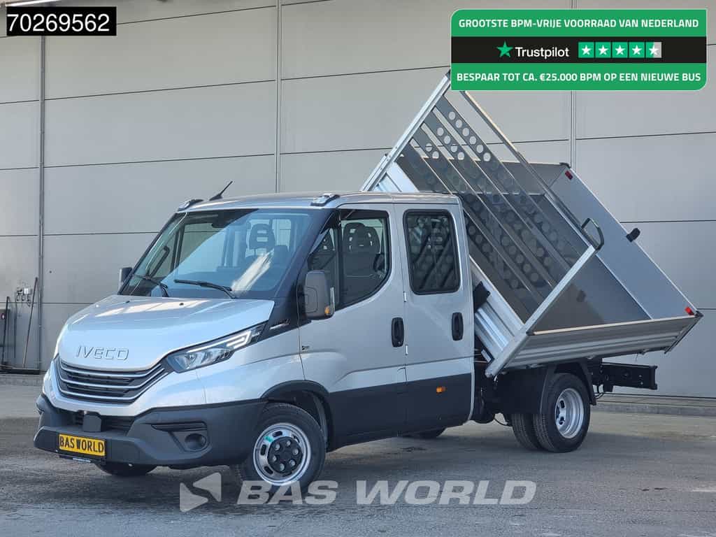 Iveco Daily 35C21 3 zijdige Kipper Dubbel Cabine 210PK 3.0L Dubbellucht Airco Cruise LED Camera Tipper Benne Kieper 2m3 Airco Dubbel cabine