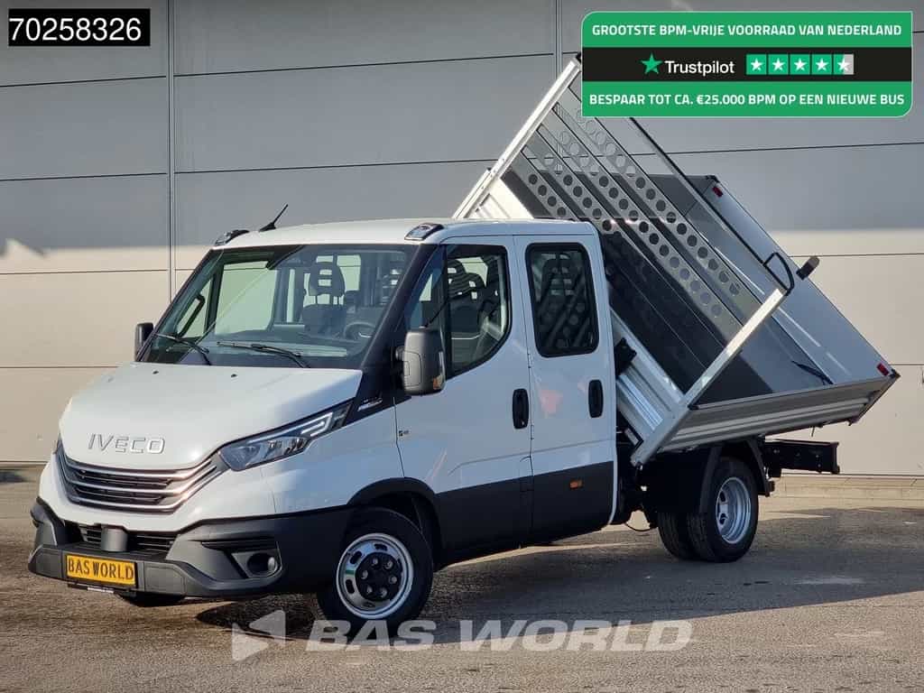 Iveco Daily 35C21 BPM VRIJ! 3-Zijdige Kipper Dubbel Cabine 210PK 3.0L Dubbellucht 3,5t Trekhaak ACC Airco LED Camera CarPlay Euro6 Tipper Benne Kieper Dreiseitenkipper 2m3 Airco Trekhaak