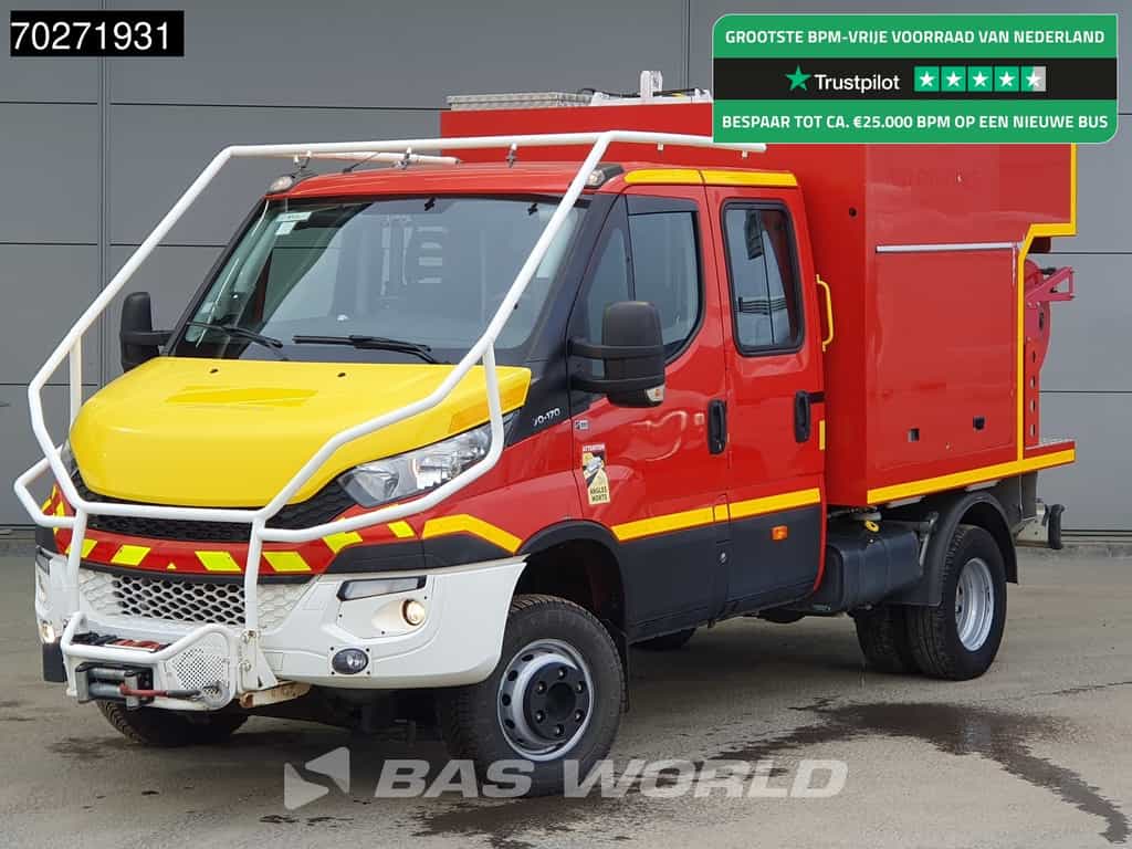 Iveco Daily 70C17 4x4 Achleitner Firetruck Brandweerwagen AWD Allrad Camper 1200liter Airco Dubbel cabine Trekhaak Cruise control