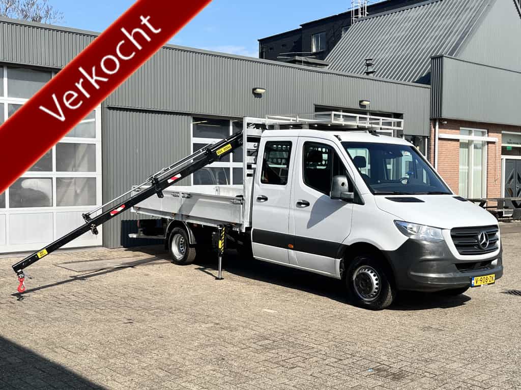 Mercedes-Benz Sprinter 514 2.2 CDI L3 DC Hiab 018 laadkraan Airco Trekhaak 2000 kg trekgewicht Kastinrichting 1e eigenaar ex Overheid 2-Persoons Openlaadbak Kraan Pick-up P-up Gereedschapskist Euro 6