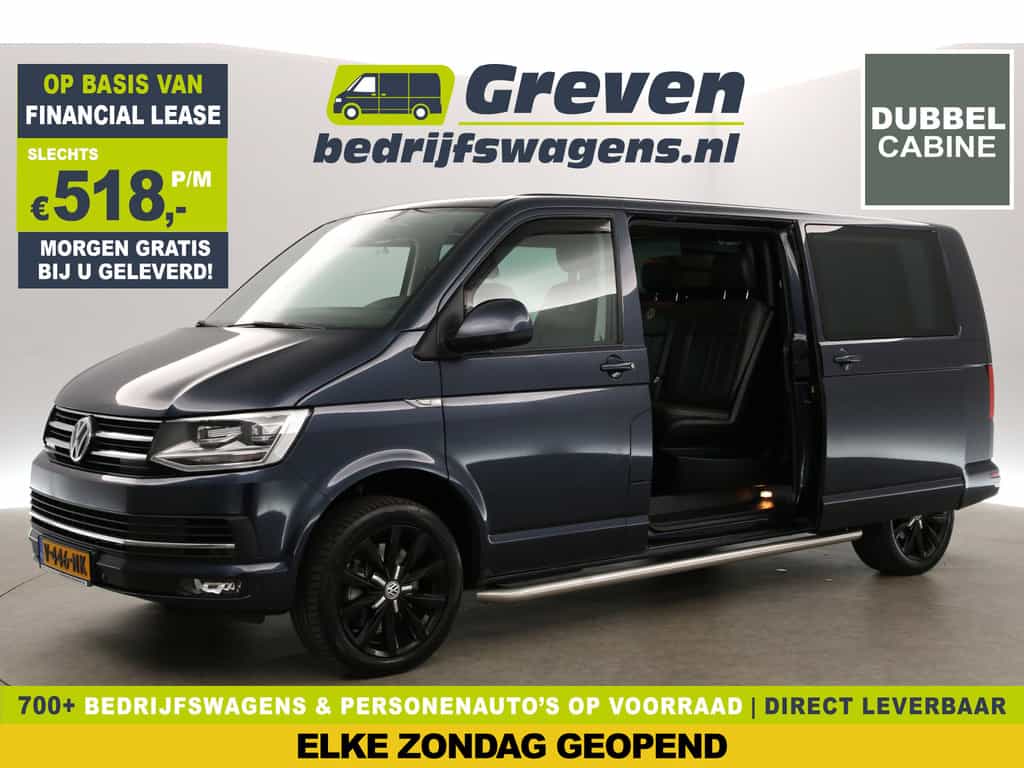 Volkswagen Transporter 2.0 TDI L2H1 | Dubbele Cabine | 5 Persoons | 204PK DSG Automaat Camera Carplay LED 2xSchuifdeur Airco Cruise Trekhaak Leder Navi 18"LMV PDC
