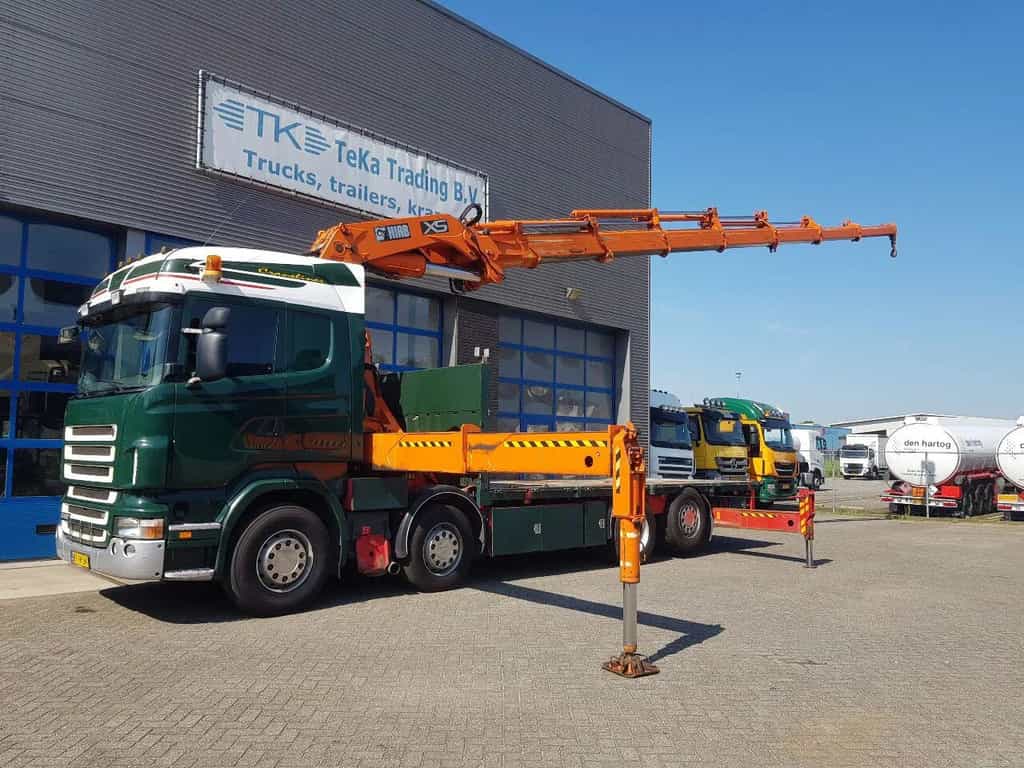Scania R420 8x2 HIAB 800E-7 Hipro 80 ton/meter Winch Retarder flatbed truck