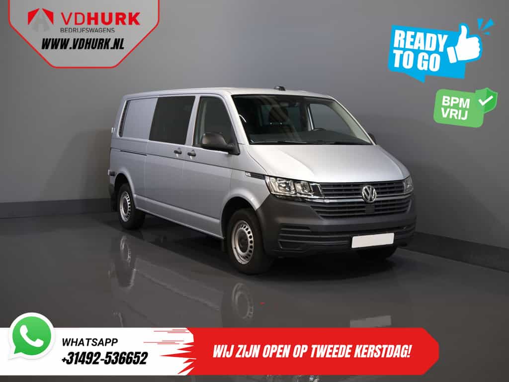 Volkswagen Transporter T6.1 2.0 TDI 150 pk DSG Aut. L2 DC BPM VRIJ! Dubbel Cabine 6 Pers./ Lage KM!/ Adapt.Cruise/ 270Gr. Deuren/ Navi/ Carplay/ Trekhaak