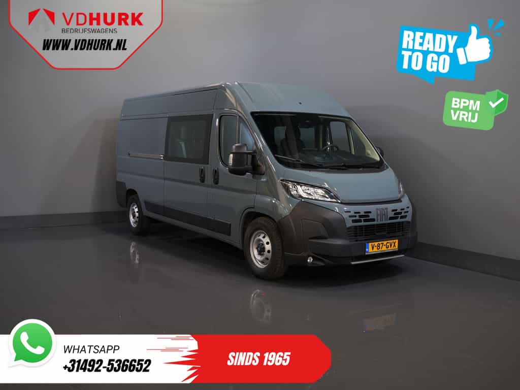 Fiat Ducato 2.2 MJ 180 pk Aut. L3H2 DC Dubbel Cabine BPM VRIJ! 6 Pers./ 2x Schuifdeur/ Climate/ 2.5t Trekverm./ Cruise/ Camera/ Trekhaak