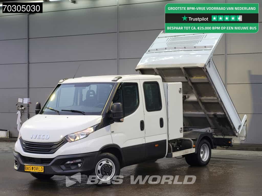 Iveco Daily 35C14 Dubbel Cabine Kipper met Kist Dubbellucht 3,5t Trekhaak Airco Cruise Euro6 Tipper Benne Kieper Airco Trekhaak Cruise control