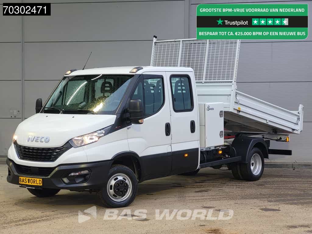 Iveco Daily 35C16 3.0L Kipper met Kist Dubbel Cabine Dubbellucht 3,5t Trekhaak 160PK Airco Cruise Euro6 Tipper Benne Kieper Airco Trekhaak Cruise control