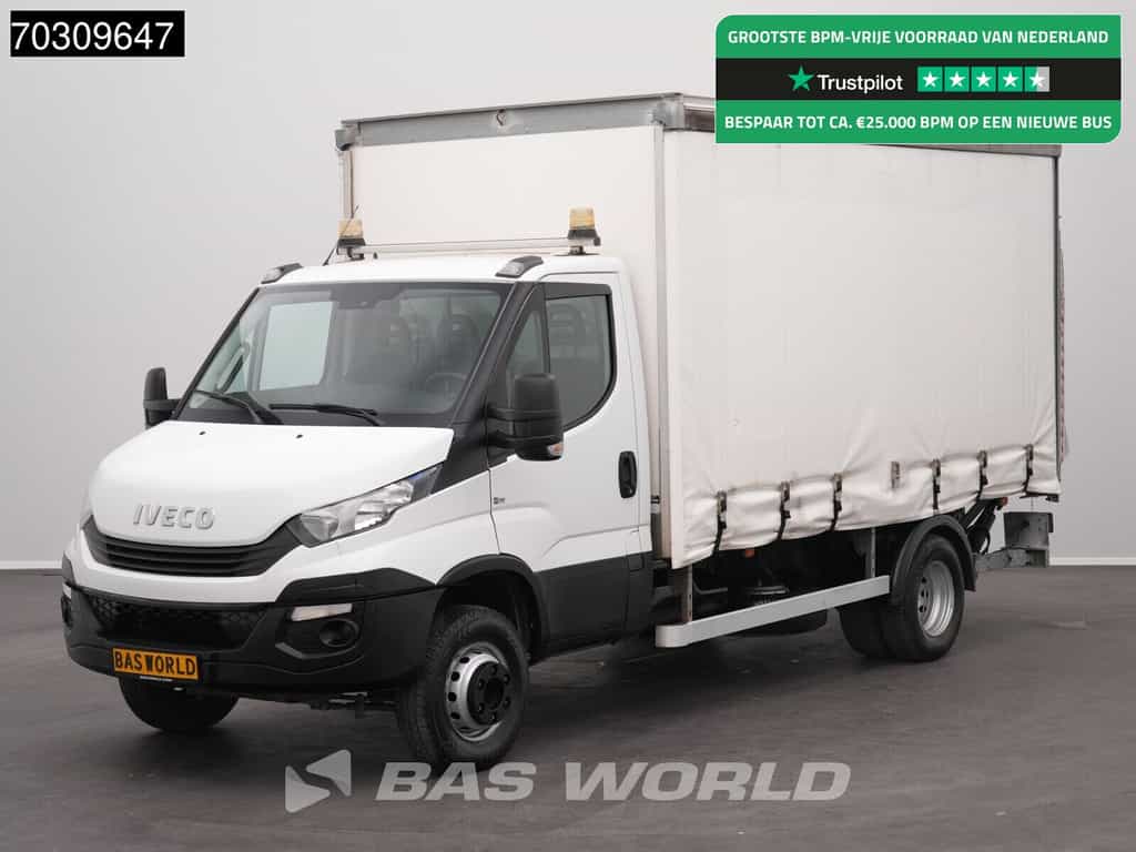 Iveco Daily 70C15 3.0L 1500kg D'Hollandia Laadklep Dubbellucht 150PK Bakwagen Schuifzeilen 7tons Airco Cruise Euro6 Koffer Zeilen Zeilenwagen Plane Airco Cruise control