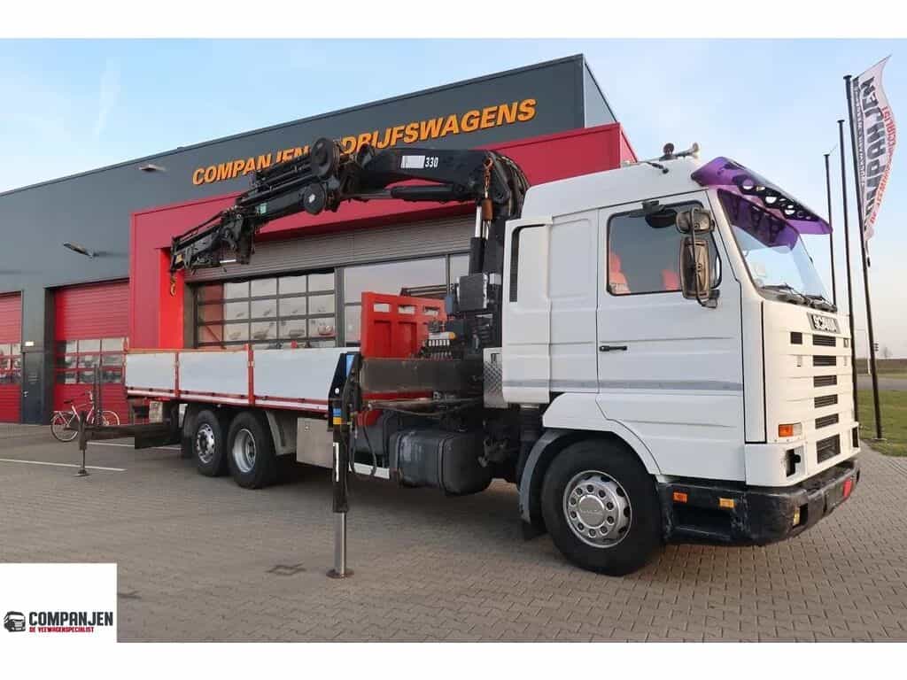 Scania R143-420 V8 Hiab 330-5 - JIB 90 flatbed truck