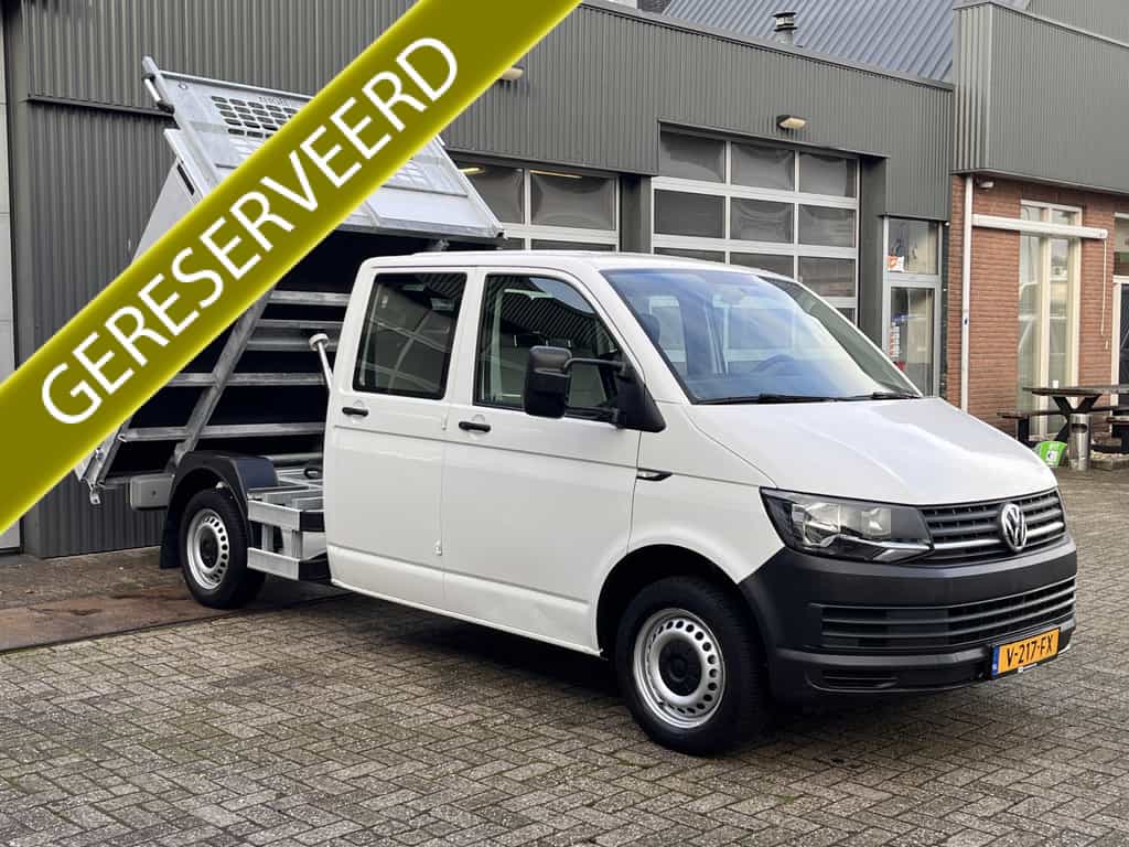 Volkswagen Transporter 2.0 TDI L2H1 DC Kipper open laadbak Airco Bluetooth trekhaak 2200 kg 1e eigenaar Dealer onderhouden Kieper P-up Doka Pritsche Ahk 2200kg Pick-up bakwagen 