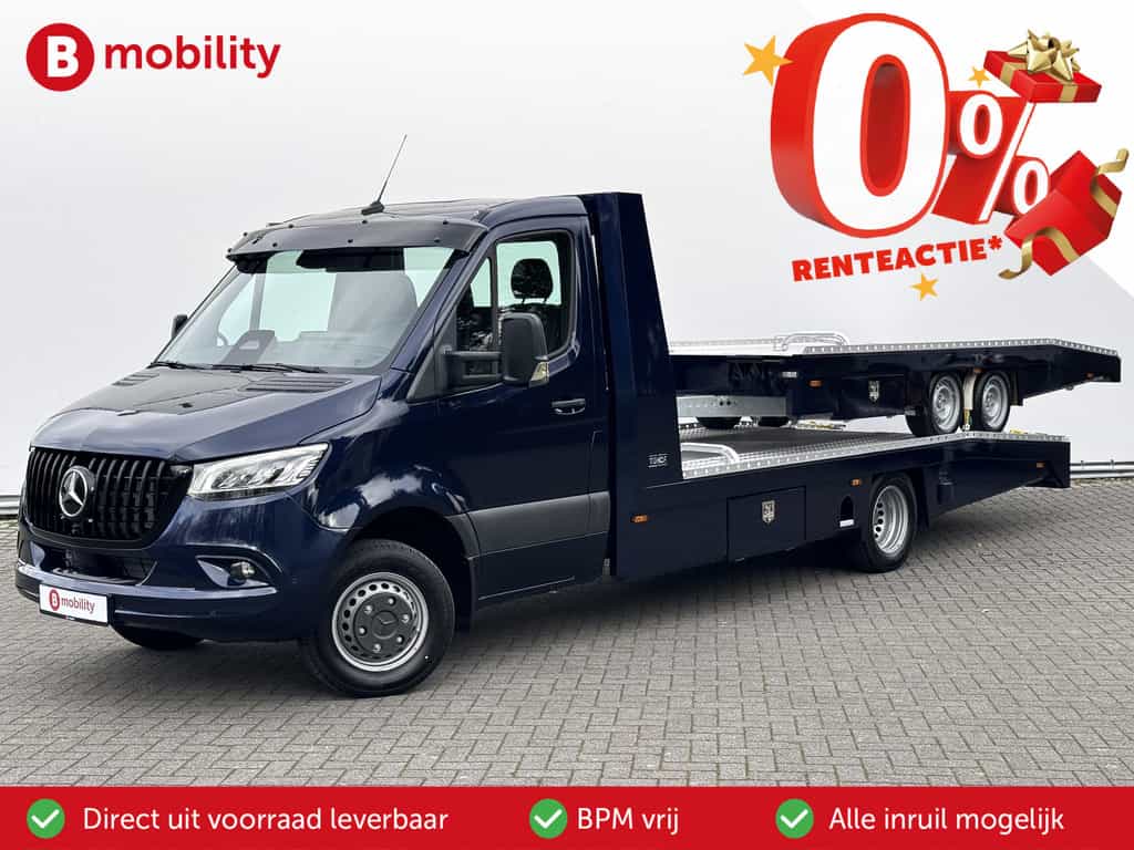 Mercedes-Benz Sprinter 519 CDI Tijhof AluLiner + Aanhanger V/A €32 Per Dag!! Leer Luchtvering NIEUW! MJ.2025 Autotransporter/ Oprijwagen | Lier | 3-Zitplaatsen | AppleCarPlay | DAB | Adaptive Cruise Control | Navigatie | Trekhaak