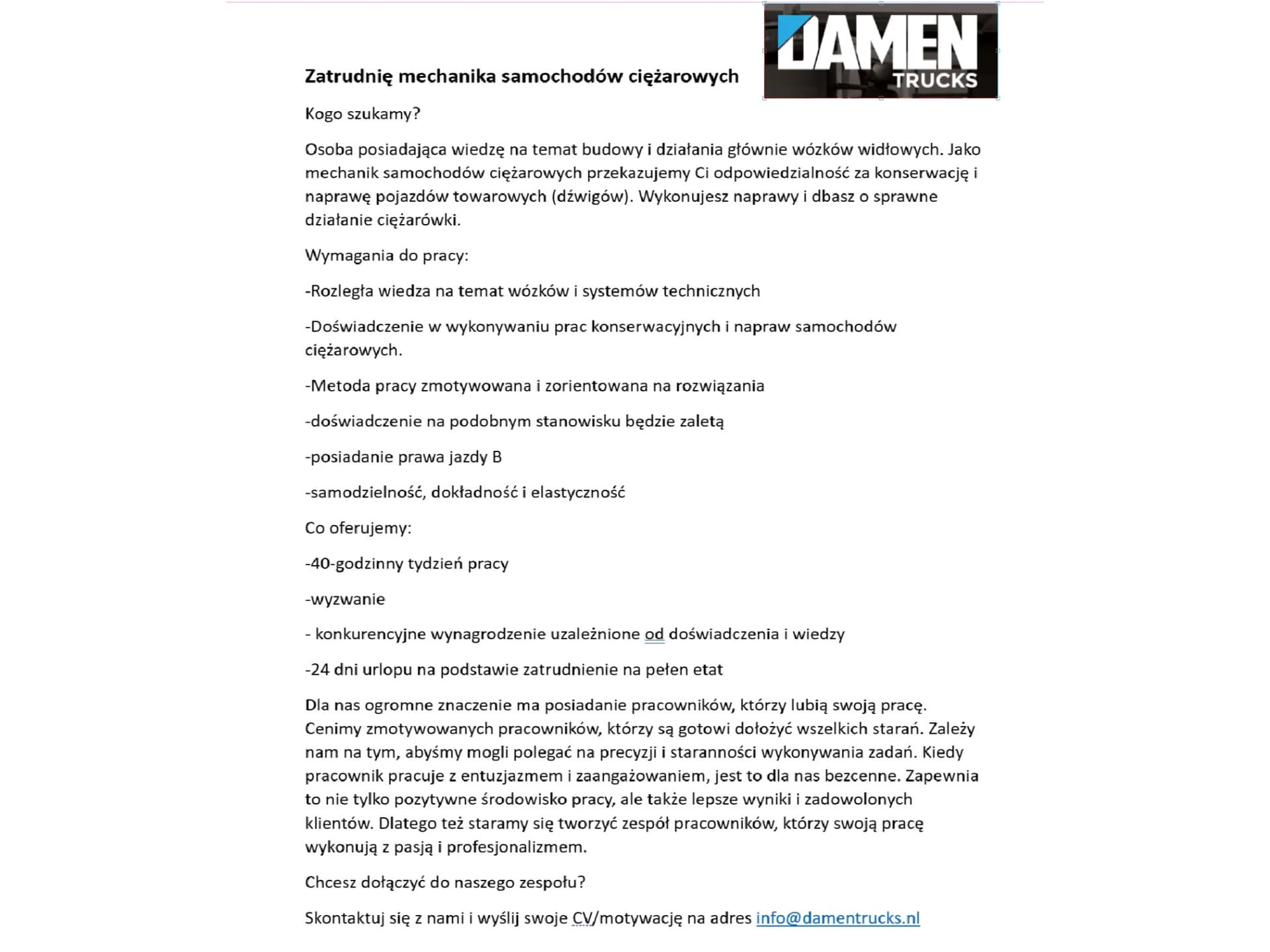 Foto 2 van Vacature vrachtwagen monteur / Zatrudnię mechanika samochodów ciężarowych / Вакансія механіка вантажних автомобілів Damen Trucks BV Vacature vrachtwagen monteur / Zatrudnię mechanika samochodów ciężarowych / Вакансія механ